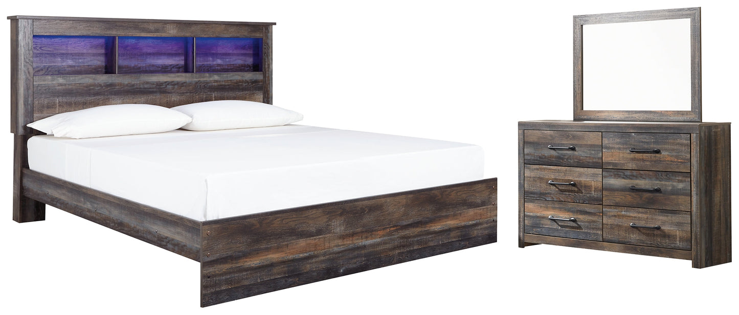 Drystan King Panel Bookcase Bed with Mirrored Dresser Rent Wise Rent To Own Jacksonville, Florida