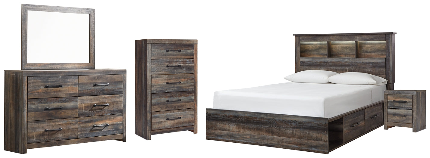 Drystan Queen Bookcase Bed with 2 Storage Drawers with Mirrored Dresser, Chest and Nightstand Rent Wise Rent To Own Jacksonville, Florida