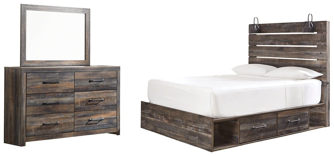 Drystan Queen Panel Bed with 2 Storage Drawers with Mirrored Dresser Rent Wise Rent To Own Jacksonville, Florida