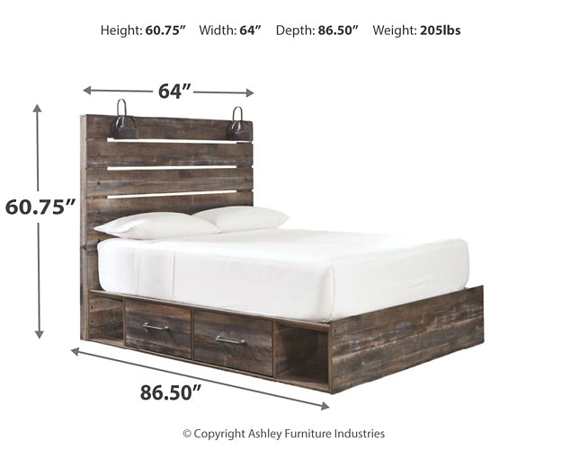 Drystan Queen Panel Bed with 2 Storage Drawers with Mirrored Dresser Rent Wise Rent To Own Jacksonville, Florida