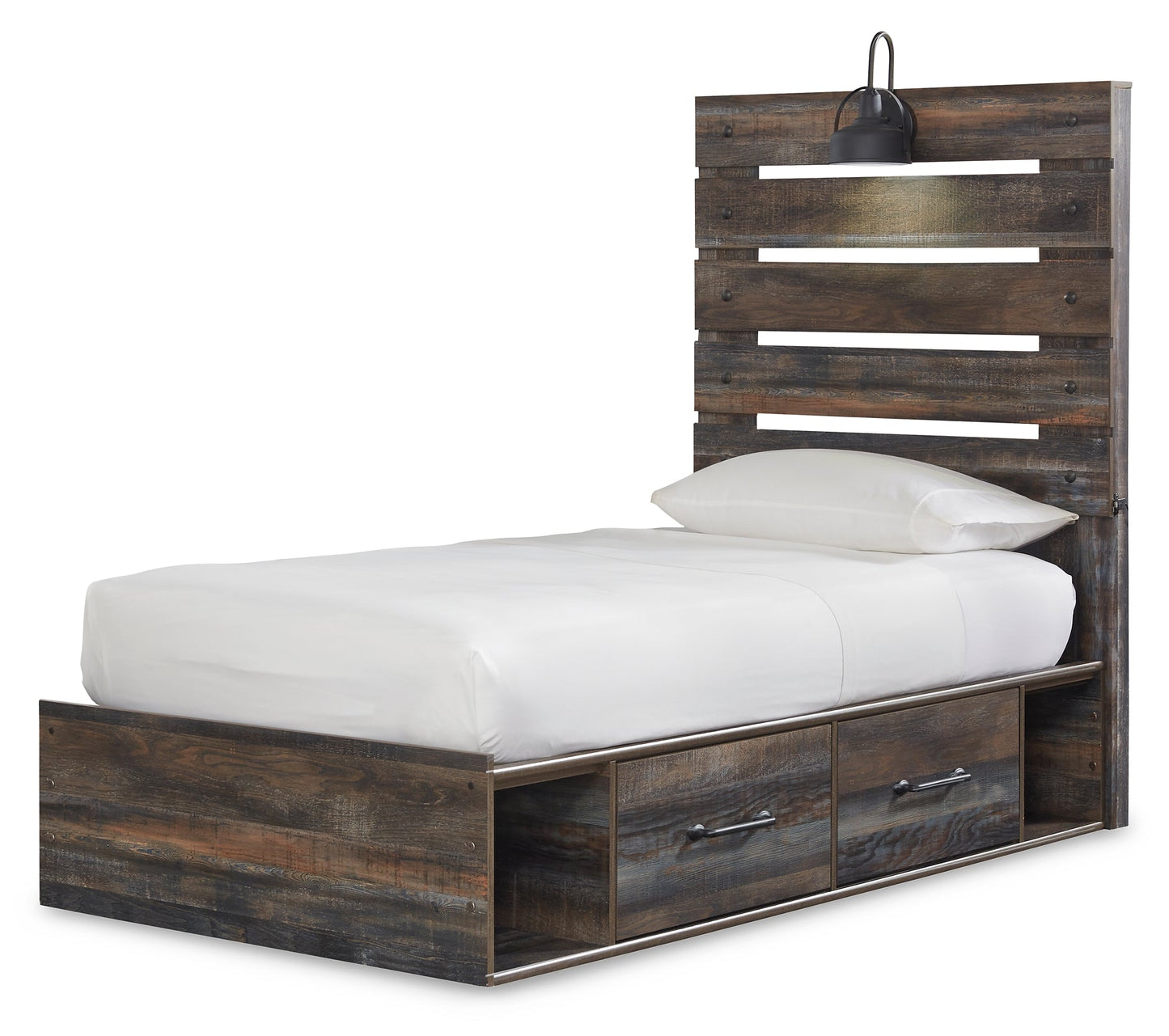 Drystan Twin Panel Bed with 4 Storage Drawers with Mirrored Dresser Rent Wise Rent To Own Jacksonville, Florida