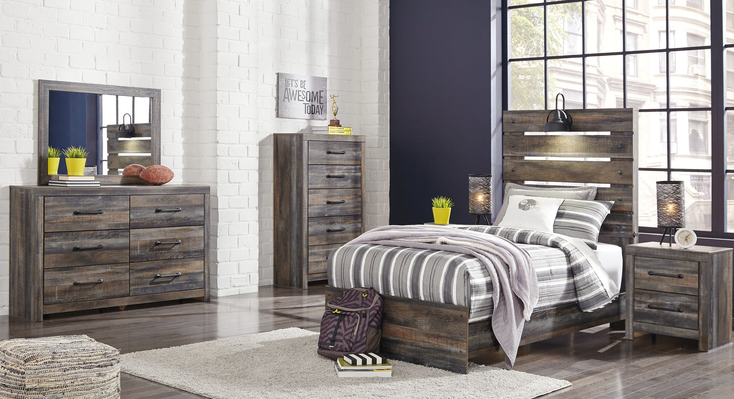 Drystan Twin Panel Bed with Mirrored Dresser, Chest and 2 Nightstands Rent Wise Rent To Own Jacksonville, Florida