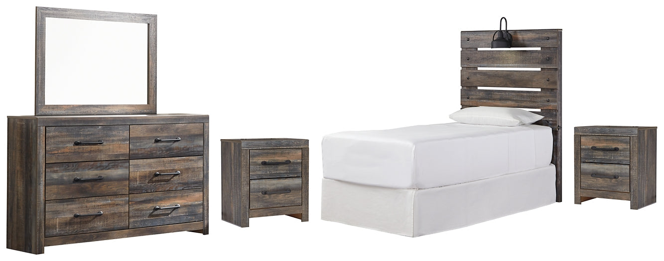Drystan Twin Panel Headboard with Mirrored Dresser and 2 Nightstands Rent Wise Rent To Own Jacksonville, Florida