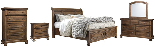Flynnter Queen Sleigh Bed with 2 Storage Drawers with Mirrored Dresser, Chest and Nightstand Rent Wise Rent To Own Jacksonville, Florida