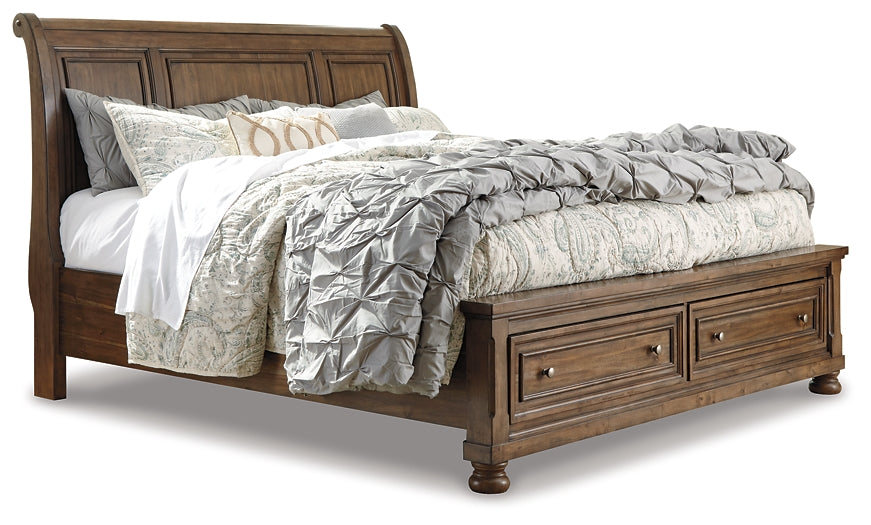 Flynnter Queen Sleigh Bed with 2 Storage Drawers with Mirrored Dresser, Chest and Nightstand Rent Wise Rent To Own Jacksonville, Florida