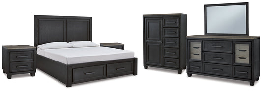 Foyland King Panel Storage Bed with Mirrored Dresser, Chest and 2 Nightstands Rent Wise Rent To Own Jacksonville, Florida