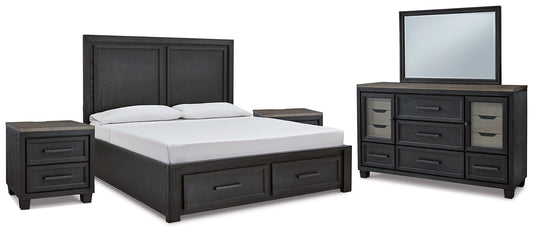 Foyland King Panel Storage Bed with Mirrored Dresser and 2 Nightstands Rent Wise Rent To Own Jacksonville, Florida