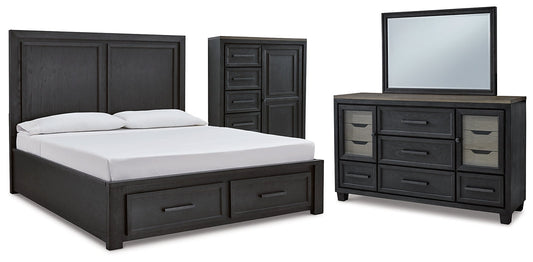 Foyland King Panel Storage Bed with Mirrored Dresser and Chest Rent Wise Rent To Own Jacksonville, Florida