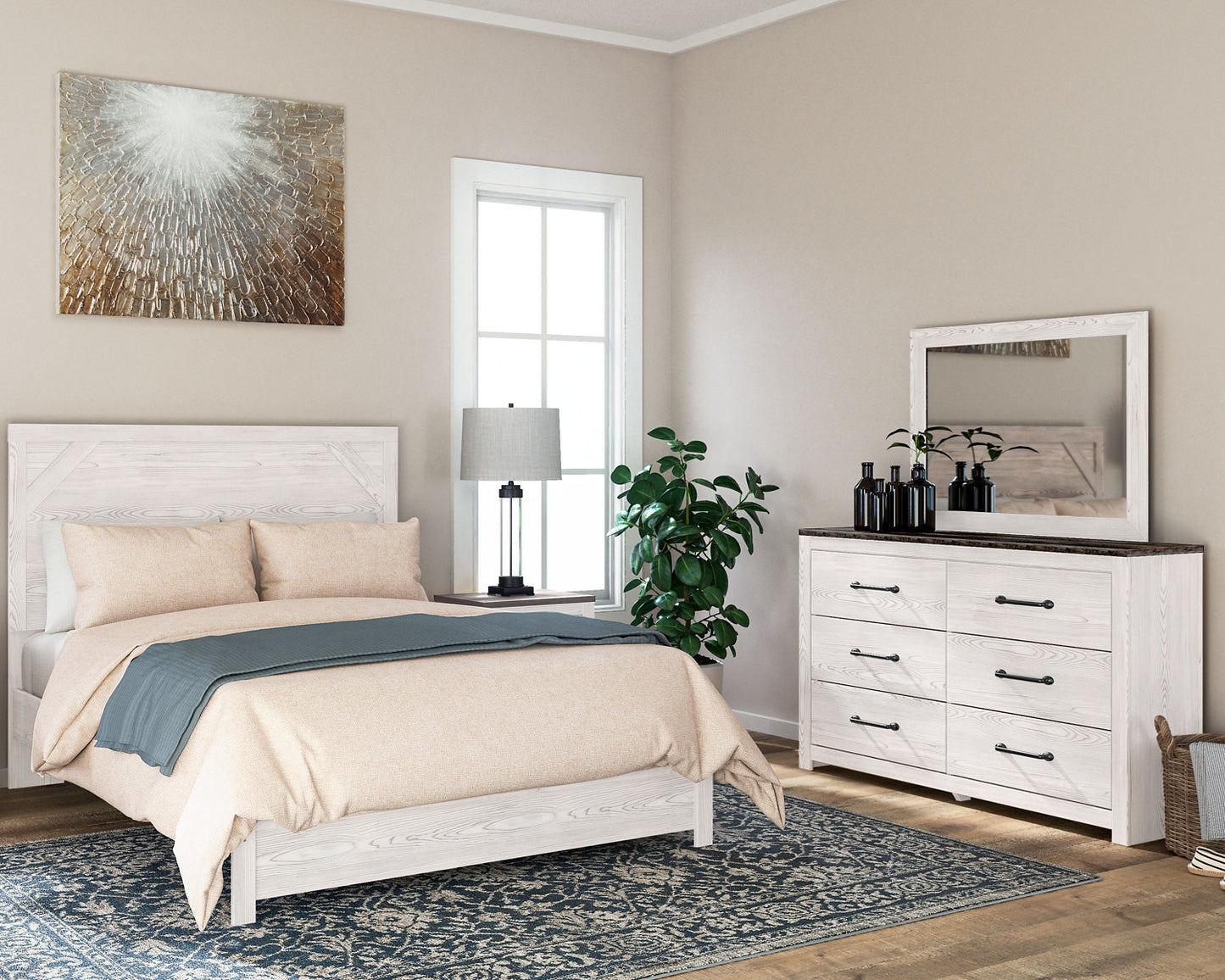 Gerridan Queen Panel Bed with Mirrored Dresser Rent Wise Rent To Own Jacksonville, Florida