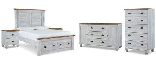 Haven Bay Queen Panel Storage Bed with Mirrored Dresser, Chest and 2 Nightstands Rent Wise Rent To Own Jacksonville, Florida