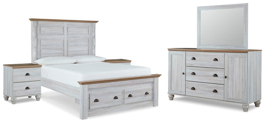 Haven Bay Queen Panel Storage Bed with Mirrored Dresser and 2 Nightstands Rent Wise Rent To Own Jacksonville, Florida