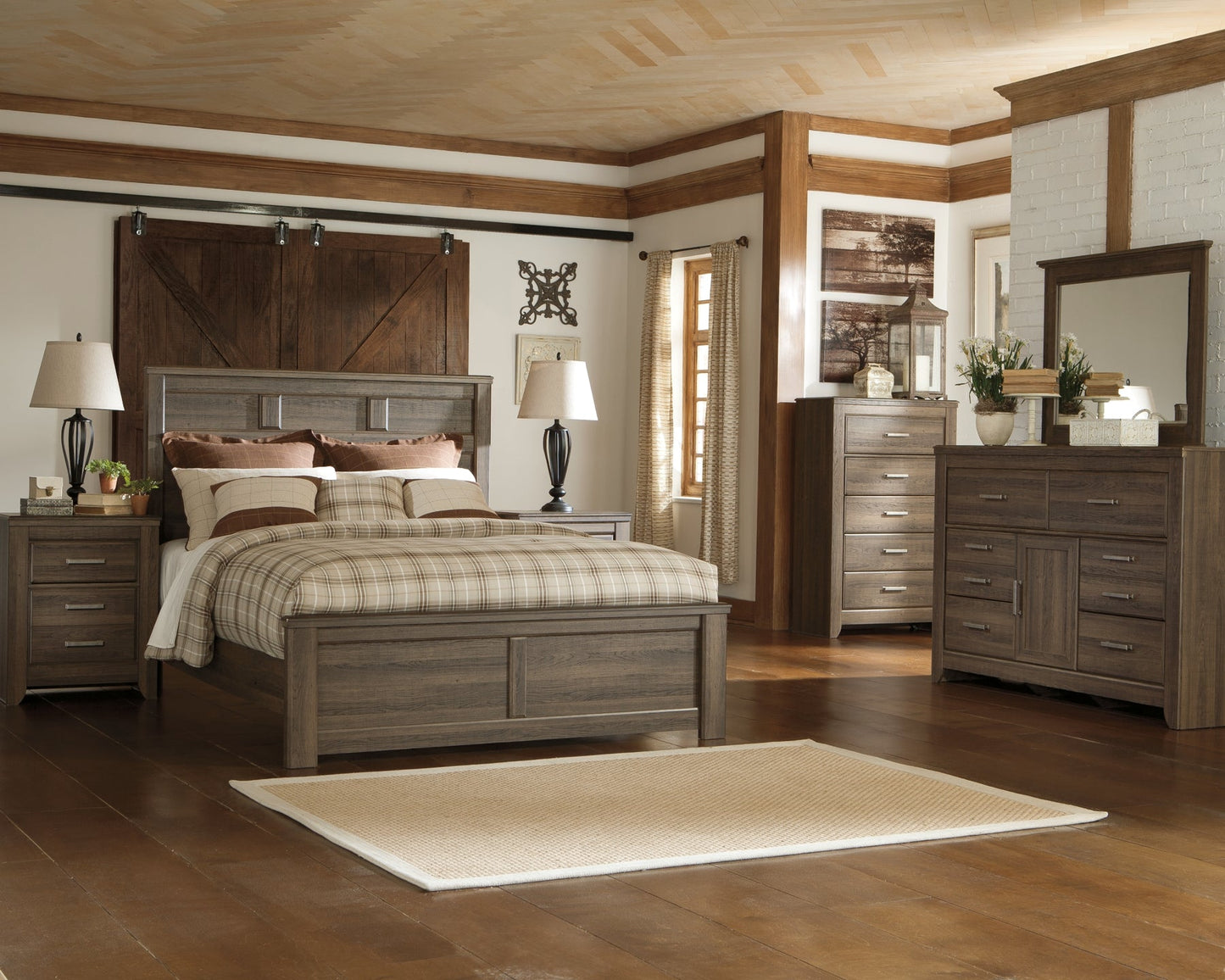 Juararo Queen Panel Bed with Mirrored Dresser and 2 Nightstands Rent Wise Rent To Own Jacksonville, Florida