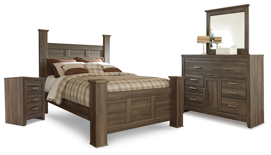 Juararo Queen Poster Headboard with Mirrored Dresser and Nightstand Rent Wise Rent To Own Jacksonville, Florida