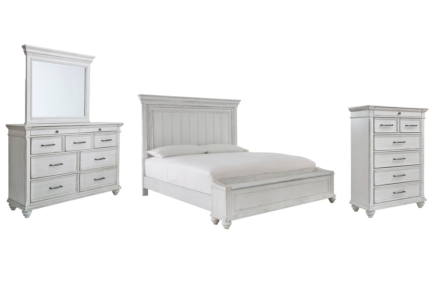 Kanwyn King Panel Bed with Storage with Mirrored Dresser and Chest Rent Wise Rent To Own Jacksonville, Florida