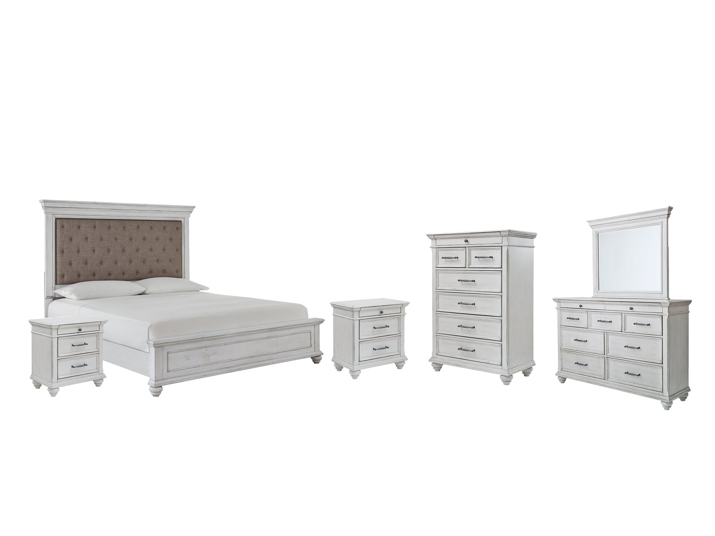 Kanwyn Queen Panel Bed with Mirrored Dresser, Chest and 2 Nightstands Rent Wise Rent To Own Jacksonville, Florida