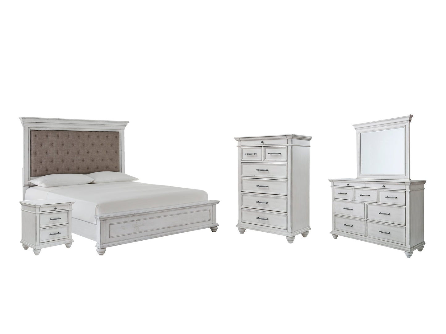 Kanwyn Queen Panel Bed with Mirrored Dresser, Chest and Nightstand Rent Wise Rent To Own Jacksonville, Florida