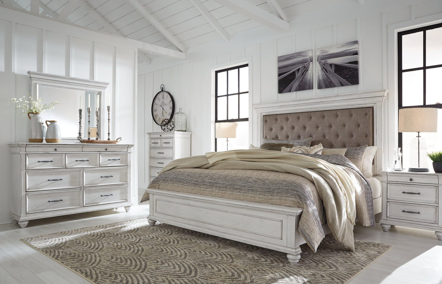 Kanwyn Queen Panel Bed with Mirrored Dresser and 2 Nightstands Rent Wise Rent To Own Jacksonville, Florida