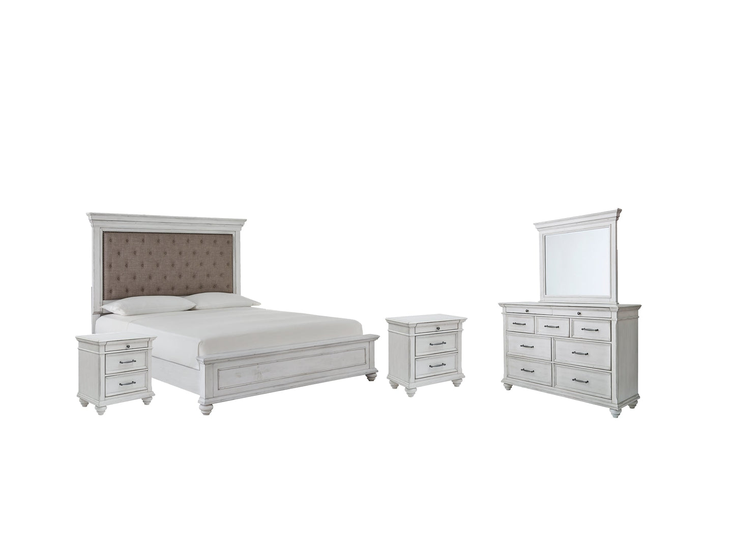 Kanwyn Queen Panel Bed with Mirrored Dresser and 2 Nightstands Rent Wise Rent To Own Jacksonville, Florida