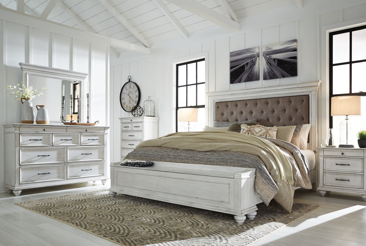 Kanwyn Queen Panel Bed with Storage with Mirrored Dresser and 2 Nightstands Rent Wise Rent To Own Jacksonville, Florida