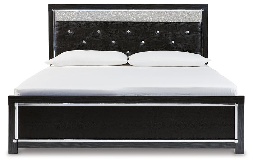 Kaydell King Upholstered Panel Bed with Mirrored Dresser, Chest and Nightstand Rent Wise Rent To Own Jacksonville, Florida