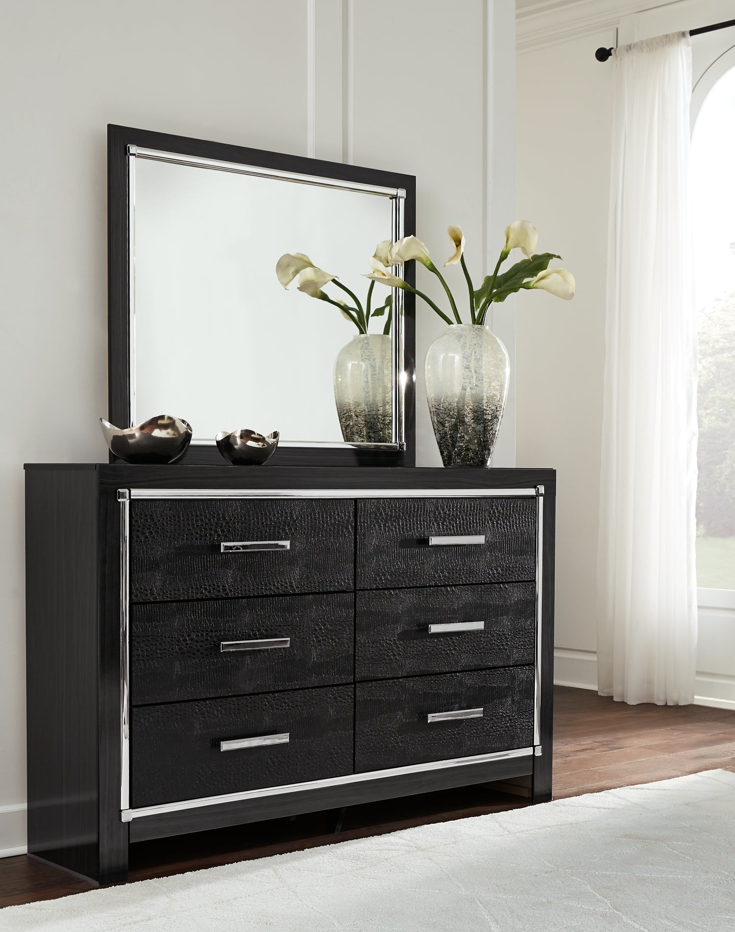 Kaydell King Upholstered Panel Bed with Mirrored Dresser Rent Wise Rent To Own Jacksonville, Florida