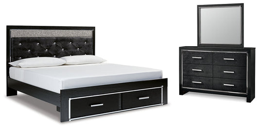 Kaydell King Upholstered Panel Storage Bed with Mirrored Dresser Rent Wise Rent To Own Jacksonville, Florida