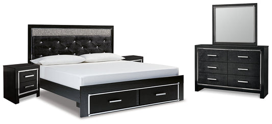 Kaydell King Upholstered Panel Storage Bed with Mirrored Dresser and 2 Nightstands Rent Wise Rent To Own Jacksonville, Florida