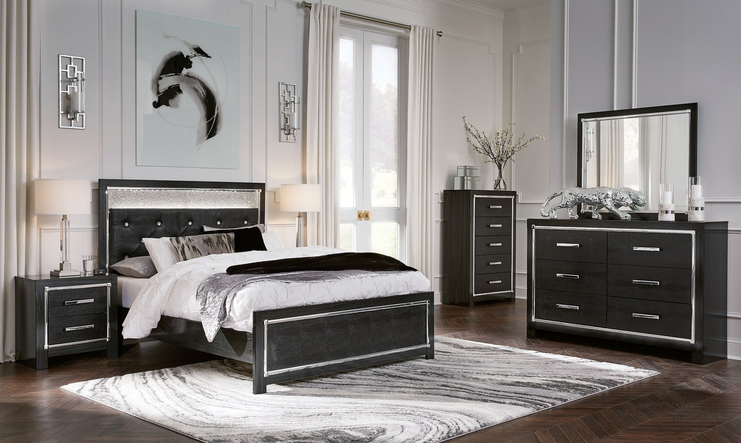 Kaydell Queen Upholstered Panel Bed with Mirrored Dresser, Chest and 2 Nightstands Rent Wise Rent To Own Jacksonville, Florida