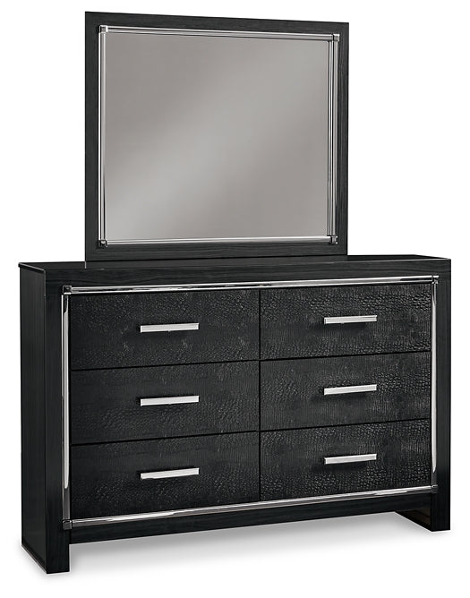 Kaydell Queen Upholstered Panel Bed with Mirrored Dresser and Chest Rent Wise Rent To Own Jacksonville, Florida