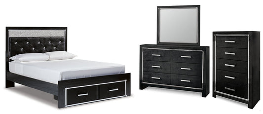 Kaydell Queen Upholstered Panel Storage Bed with Mirrored Dresser and Chest Rent Wise Rent To Own Jacksonville, Florida