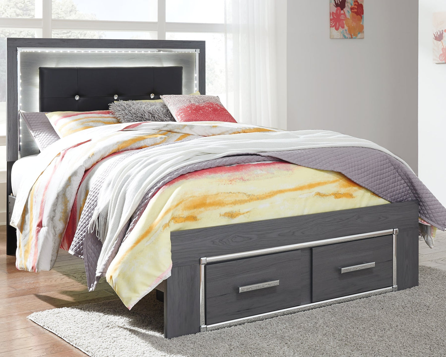 Lodanna Full Panel Bed with 2 Storage Drawers with Mirrored Dresser Rent Wise Rent To Own Jacksonville, Florida
