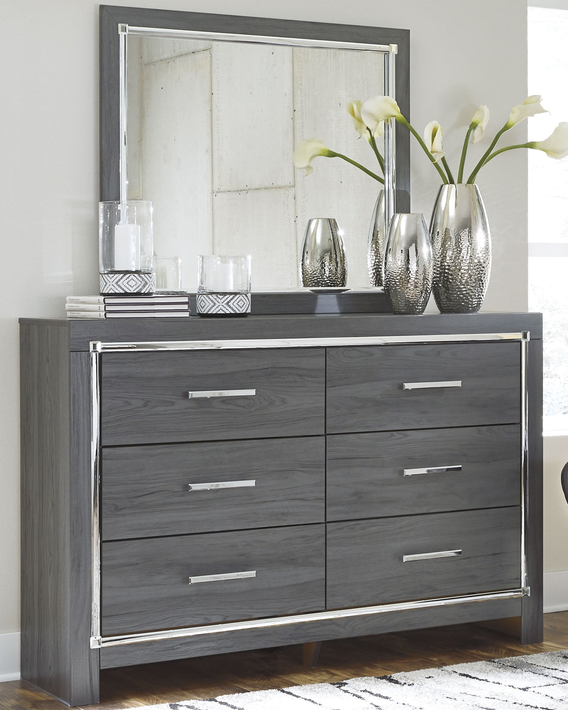 Lodanna Full Panel Bed with 2 Storage Drawers with Mirrored Dresser and 2 Nightstands Rent Wise Rent To Own Jacksonville, Florida