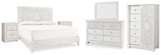 Paxberry King Panel Bed with Mirrored Dresser, Chest and 2 Nightstands Rent Wise Rent To Own Jacksonville, Florida
