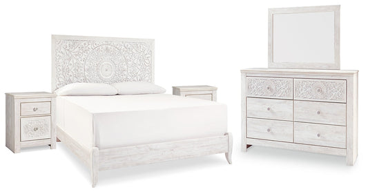 Paxberry King Panel Bed with Mirrored Dresser and 2 Nightstands Rent Wise Rent To Own Jacksonville, Florida