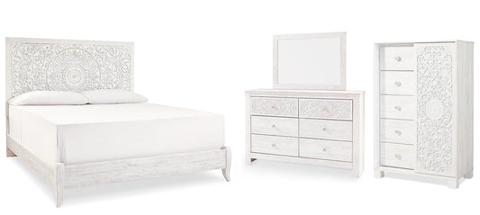 Paxberry King Panel Bed with Mirrored Dresser and Chest Rent Wise Rent To Own Jacksonville, Florida