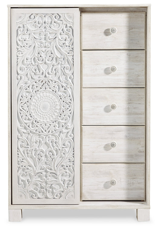 Paxberry Queen Panel Bed with Mirrored Dresser, Chest and 2 Nightstands Rent Wise Rent To Own Jacksonville, Florida
