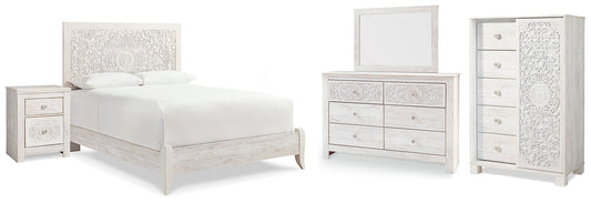Paxberry Queen Panel Bed with Mirrored Dresser, Chest and Nightstand Rent Wise Rent To Own Jacksonville, Florida