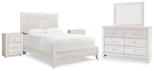 Paxberry Queen Panel Bed with Mirrored Dresser and 2 Nightstands Rent Wise Rent To Own Jacksonville, Florida