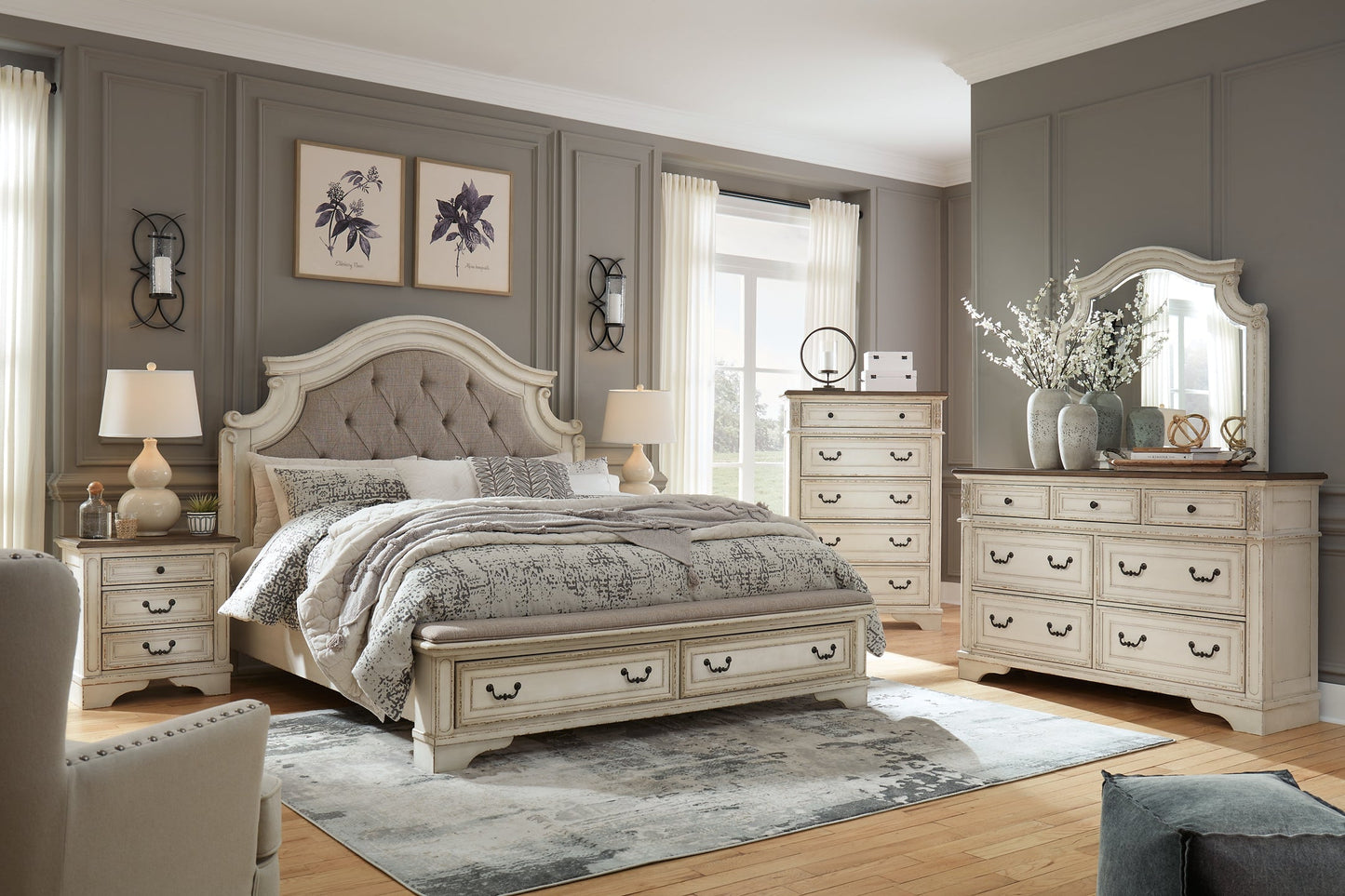 Realyn California King Upholstered Bed with Mirrored Dresser Rent Wise Rent To Own Jacksonville, Florida