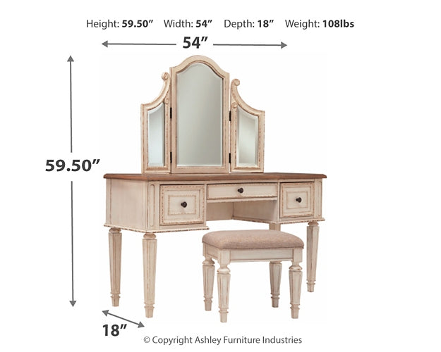 Realyn Vanity/Mirror/Stool (3/CN) Rent Wise Rent To Own Jacksonville, Florida