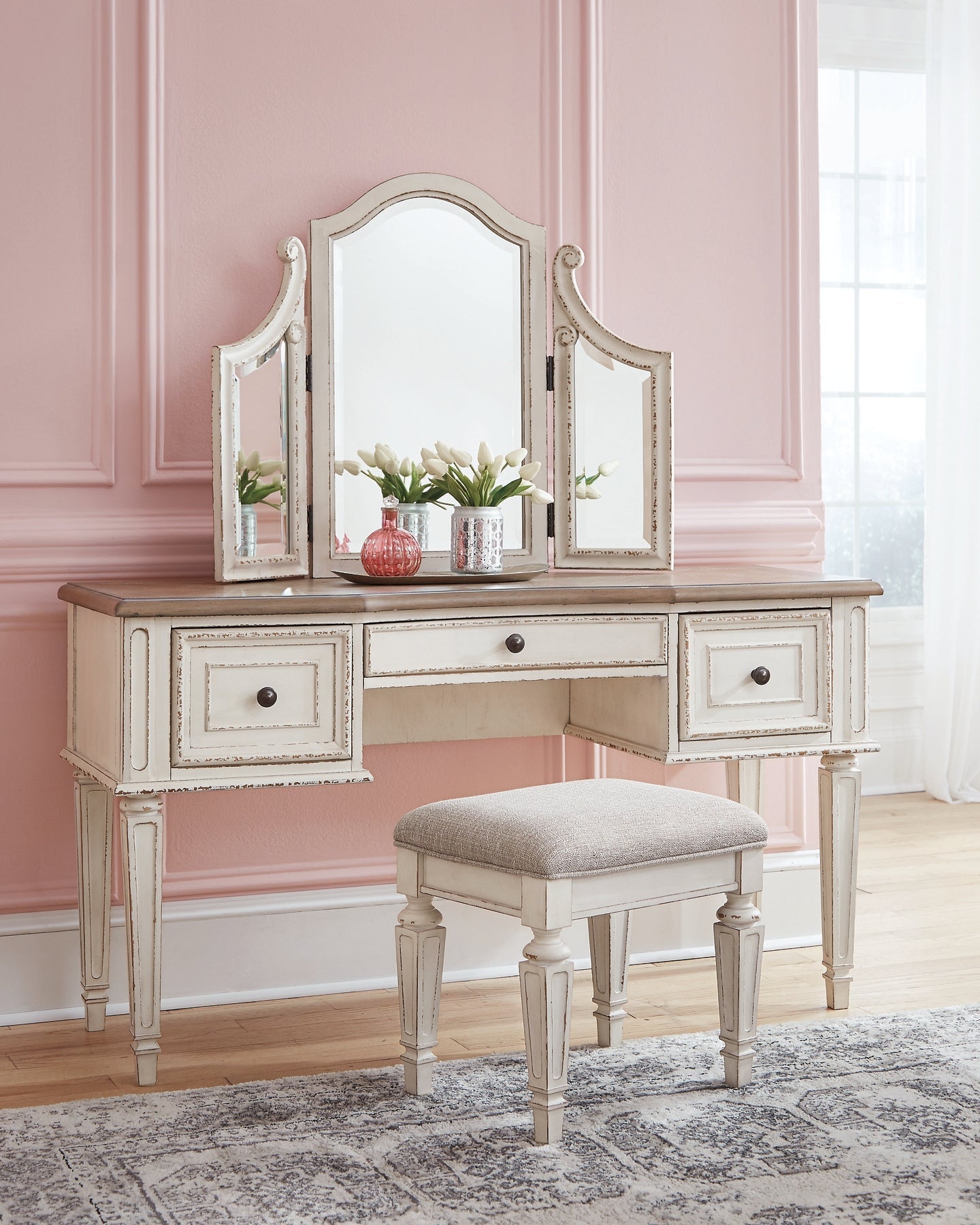 Realyn Vanity/Mirror/Stool (3/CN) Rent Wise Rent To Own Jacksonville, Florida