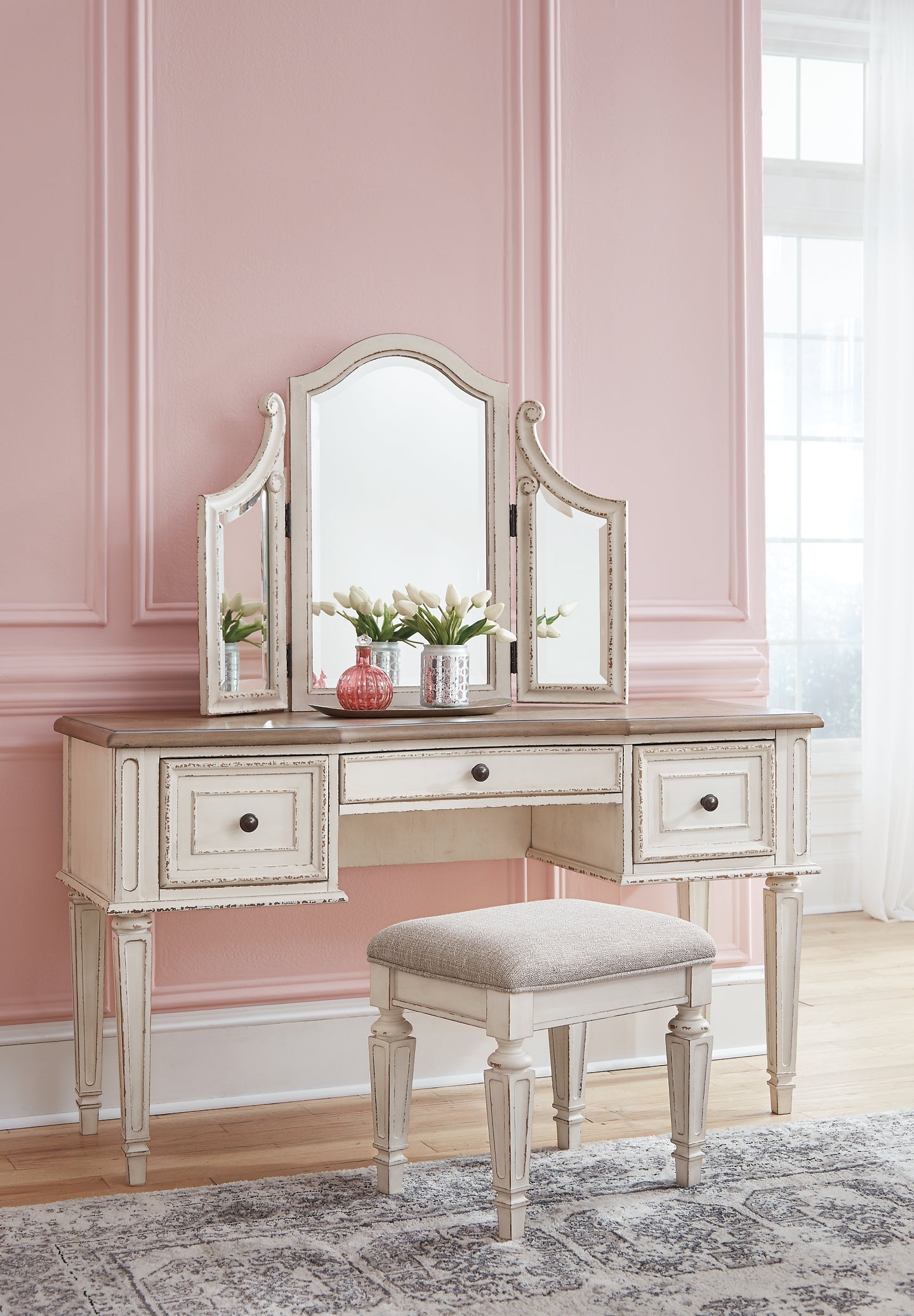 Realyn Vanity/Mirror/Stool (3/CN) Rent Wise Rent To Own Jacksonville, Florida