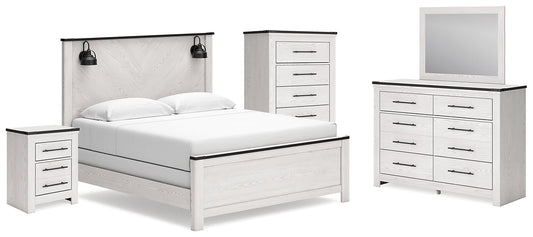 Schoenberg King Panel Bed with Mirrored Dresser, Chest and Nightstand Rent Wise Rent To Own Jacksonville, Florida