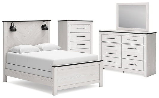 Schoenberg Queen Panel Bed with Mirrored Dresser and Chest Rent Wise Rent To Own Jacksonville, Florida