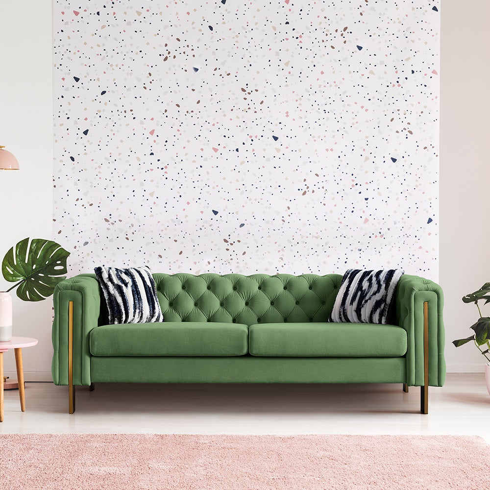 Davenport Modern Tufted Velvet Living Room Sofa Sofa w/Pillows 84.25''W Couch Mint Green