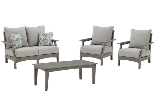 Visola Outdoor Loveseat and 2 Lounge Chairs with Coffee Table Rent Wise Rent To Own Jacksonville, Florida