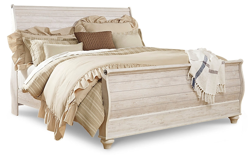 Willowton King Sleigh Bed with Mirrored Dresser and Nightstand Rent Wise Rent To Own Jacksonville, Florida