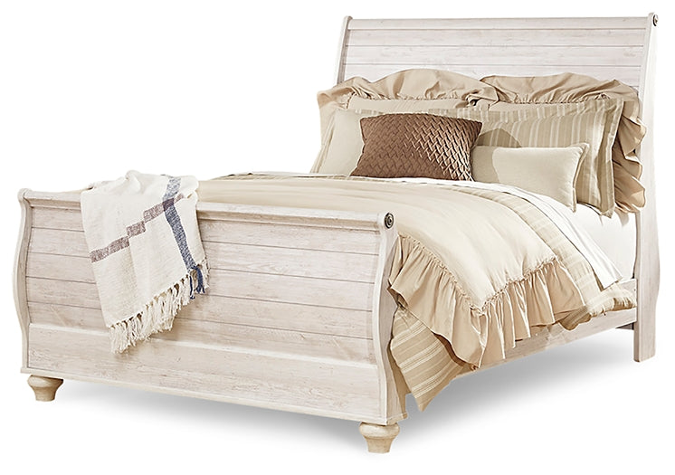 Willowton Queen Sleigh Bed with Mirrored Dresser and Nightstand Rent Wise Rent To Own Jacksonville, Florida