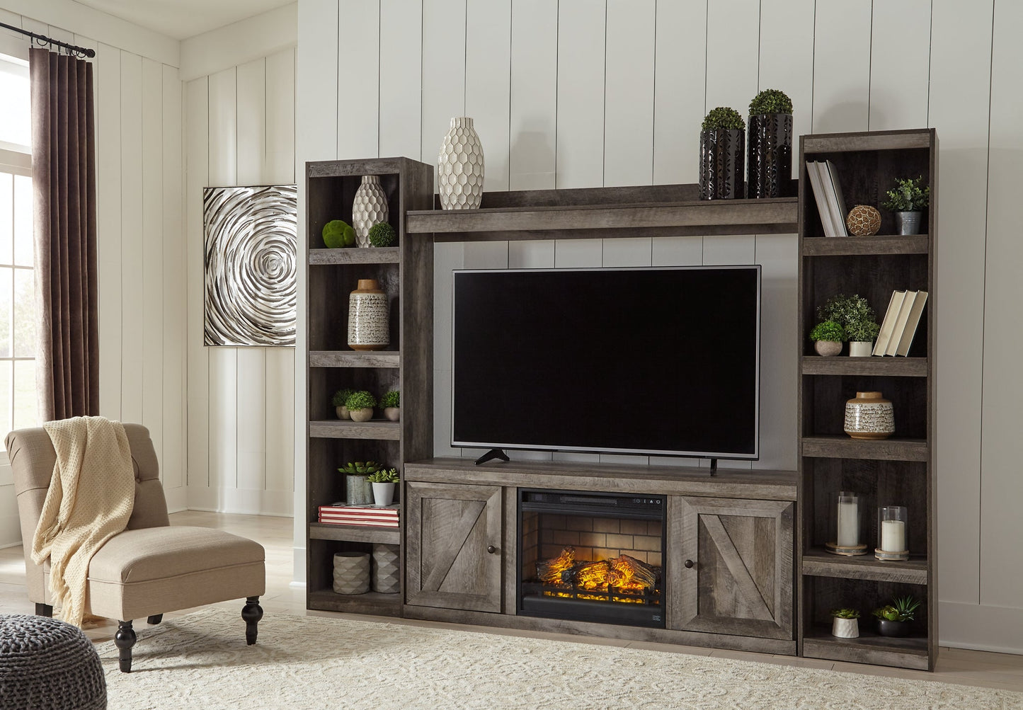 Wynnlow 4-Piece Entertainment Center with Electric Fireplace Rent Wise Rent To Own Jacksonville, Florida