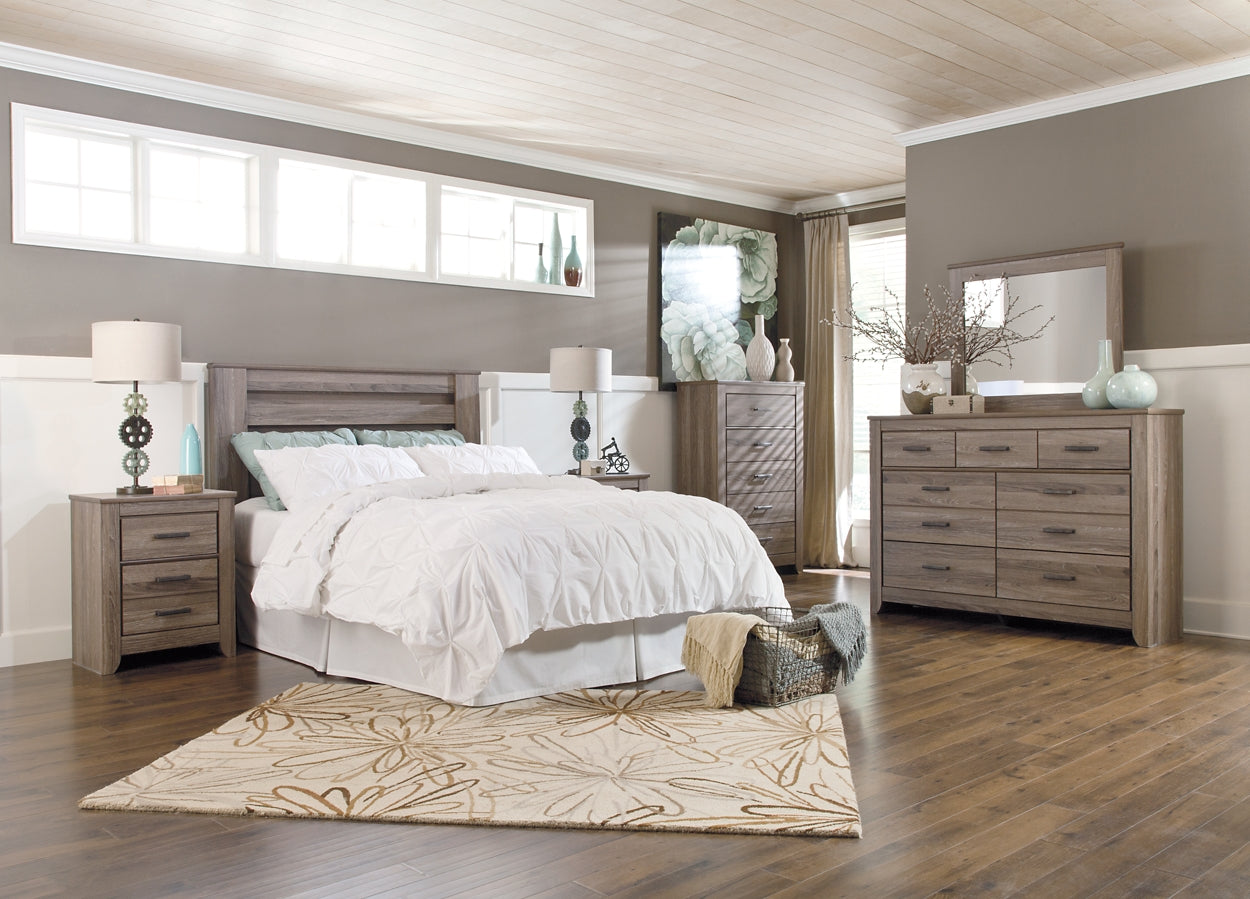 Zelen Queen/Full Panel Headboard with Mirrored Dresser, Chest and 2 Nightstands Rent Wise Rent To Own Jacksonville, Florida
